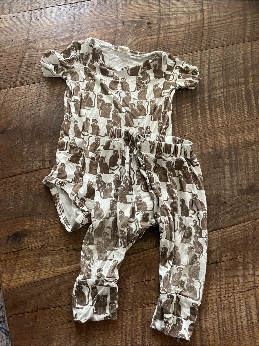 Kate Quin Neutral Brown Cat-Print Bamboo two piece set